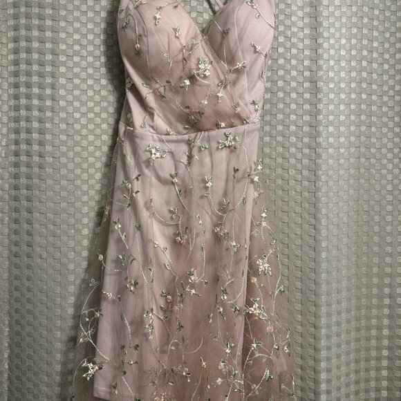 Pink/Flowered Cocktail Dress- Size L - Picture 4 of 4
